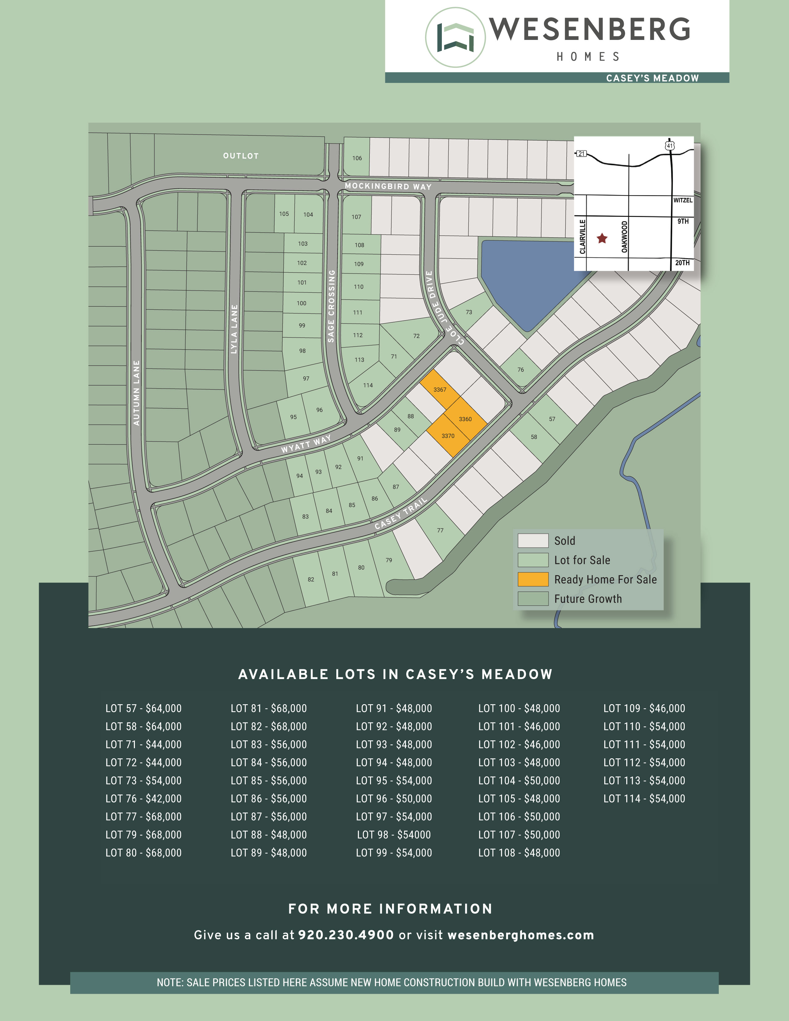 Casey's Meadow Lots and Homes for Sale Wesenberg Homes