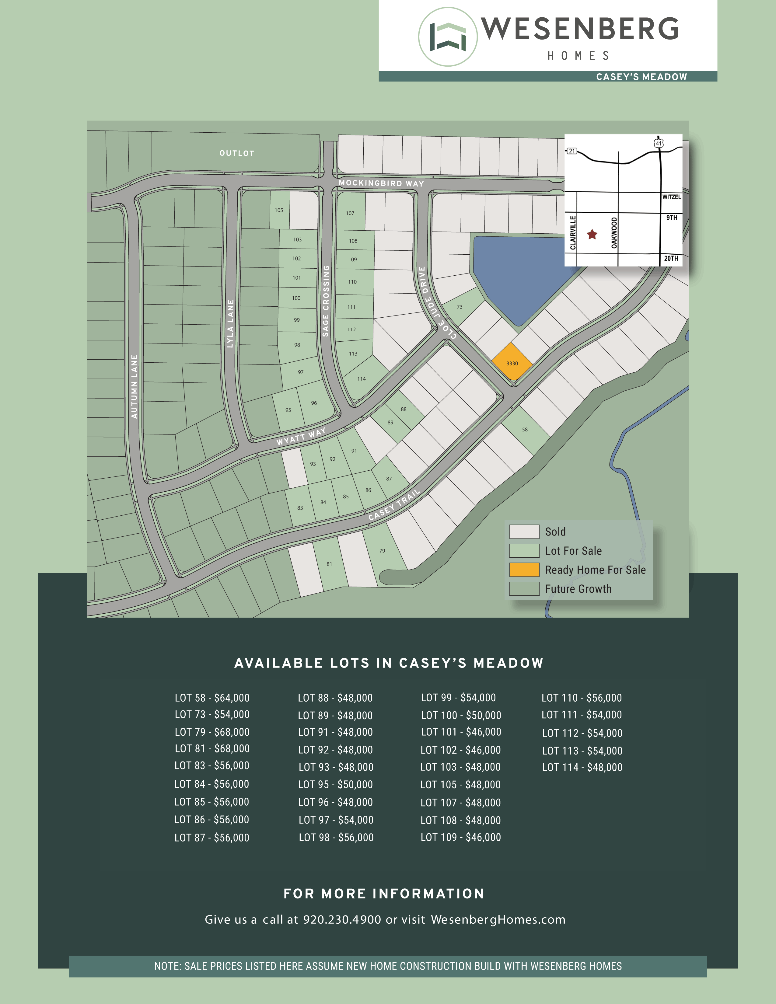Casey's Meadow Lots and Homes for Sale Wesenberg Homes